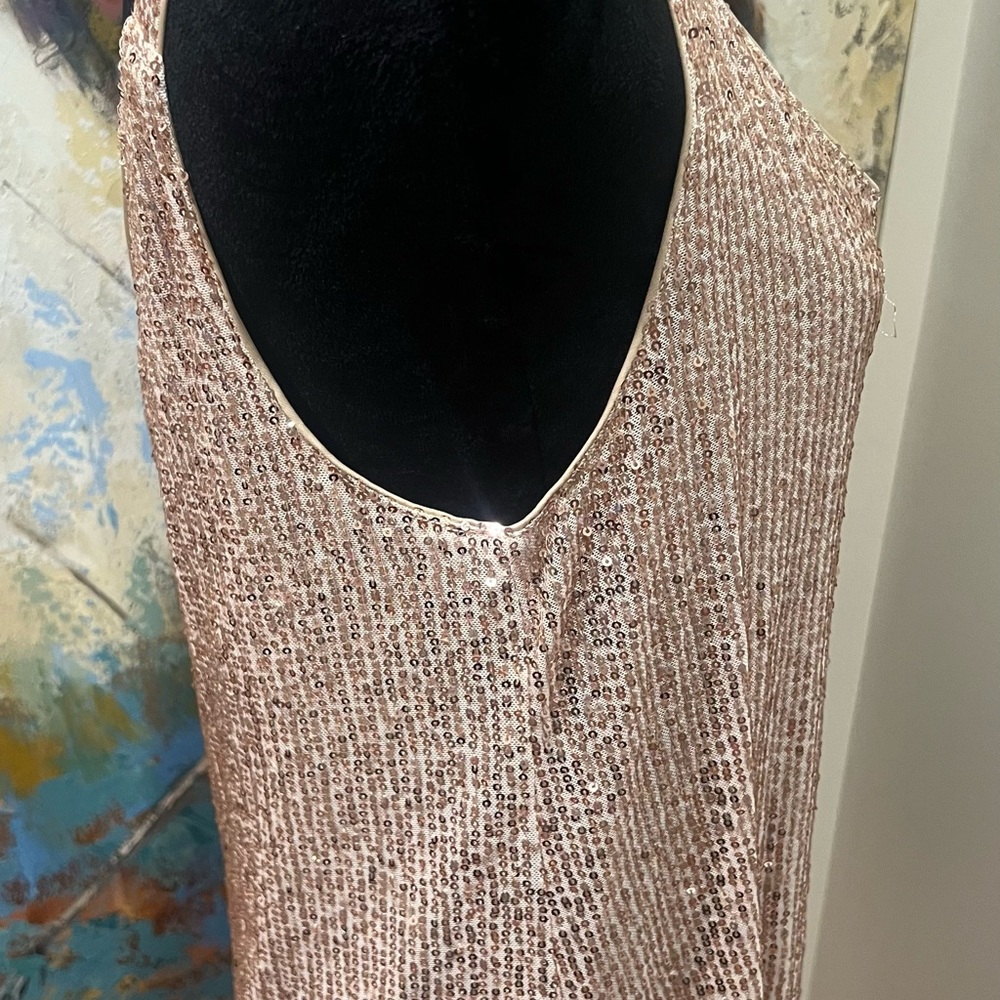 Gold Sequin Take V Neck Dress Lined Formal Wedding Party sz XL - Picture 6 of 13